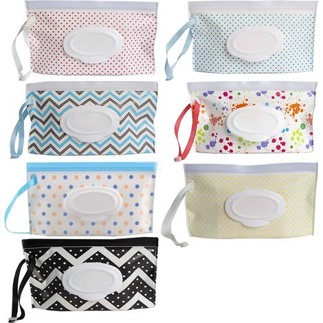 Lot de 7 boîtes de lingettes humides rechargeables et portables, pochettes réutilisables pour lingettes, distributeur de lingettes, porte-lingettes de voyage pour bébé (1/5)