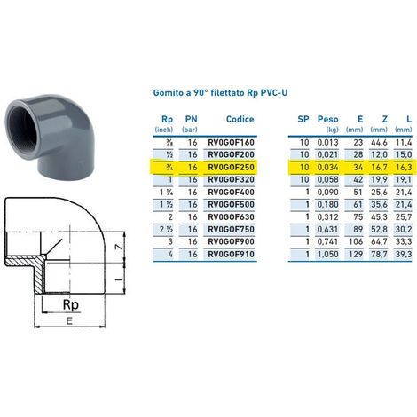Gomito a 90° filettato Rp PVC-U 3/4" INPFGO225000 - -  IRRITEC - -