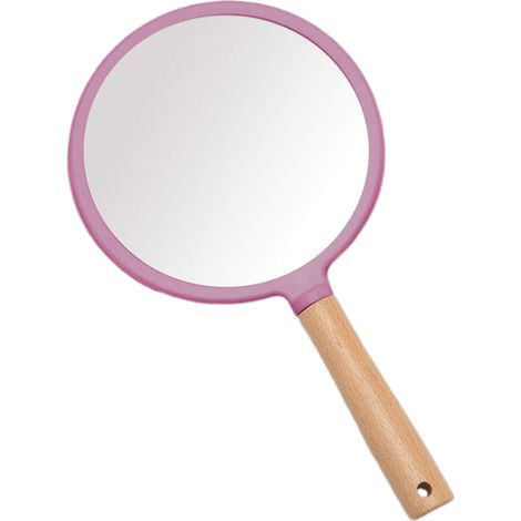 Miroir À Main Ronde - Miroir De Maquillage Avec Poignée En Bois - Pour Utilisation Quotidienne Et Voyage - 1 Pièce (1/5)