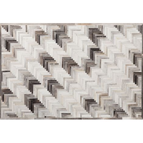 Alfombra de piel de vacuno gris beige 140 x 200 cm patchwork clásico moderno Arsuz