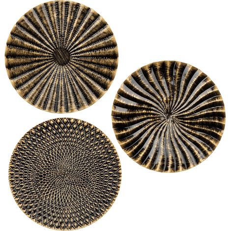 Lot de 3 sculptures murales bohème dorées - Décoration murale ronde en métal - Décoration murale 3D - Tableau d'art moderne pour maison, salon, salle à manger, chambre à coucher, cuisine, couloir (30 (1/5)