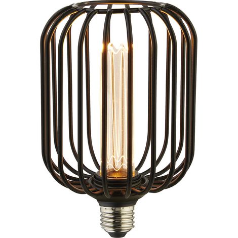 Lampadina Contemporanea Tamburo Acciaio Nero Vetro 1 Luce E27 3,5W 1800K