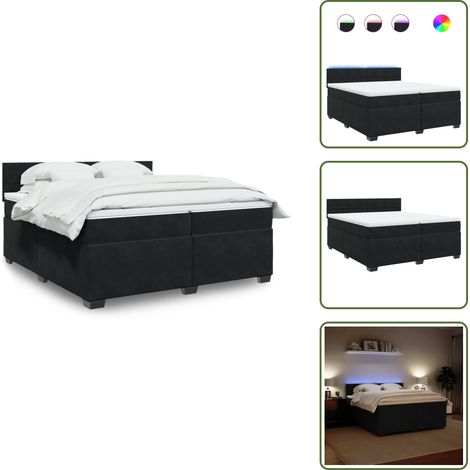 Sommier à lattes de lit et matelas Noir 200x200 cm Velours - Lit Plateforme - Lit Design - Lit Moderne - Lit Velours - Lit Avec Éclairage Led (1/5)