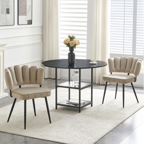 Tavolo da pranzo con 2 sedie 107x107x75 cm MDF metallo nero, con ripiano FloraGrace (1/5)