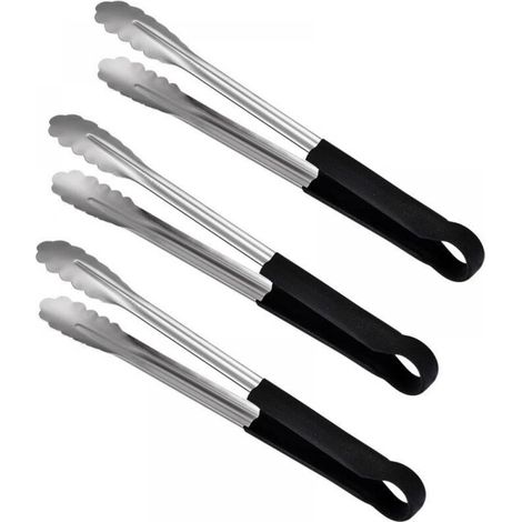 Grillzange, Edelstahl, rutschfeste Griffe, zum Kochen und Grillen, schwarz/silber, 3er-Set (1/5)