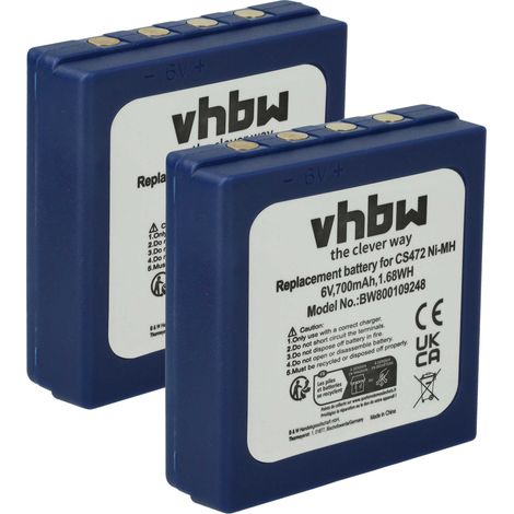 vhbw 2x Akku Ersatz für HBC BA222060, BA222061, BA203060, FBFUB03, AF-FUB03M, KH68302500 für Funkgerät, Walkie Talkie (700 mAh, 6 V, NiMH)