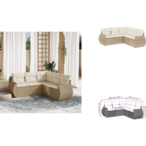 5-tlg. Garten-Sofagarnitur mit Kissen Beige Poly Rattan - Gartenmöbel - Outdoor Möbel - Rattan Gartenset - Lounge Set - Esszimmergarnitur