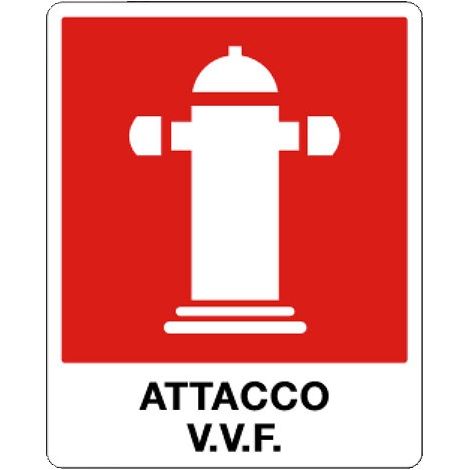Cartello segnaletico antincendio, dimensioni 250x310 mm in alluminio piano spessore 0,5 mm. Pittogramma "ATTACCO V.V.F.". CT212XFI