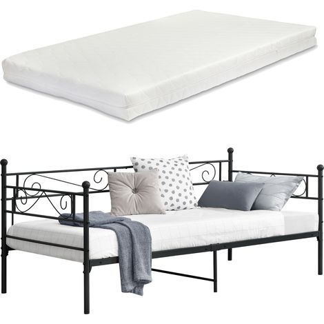 Metallbett Kerava 90x200 cm mit Matratze Schwarz [en.casa] (1/5)