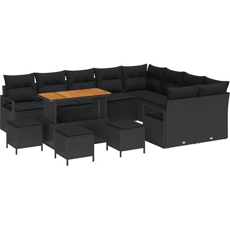 Garden Sofa Set with Cushion with Storage 13 pcs Black vidaXL
