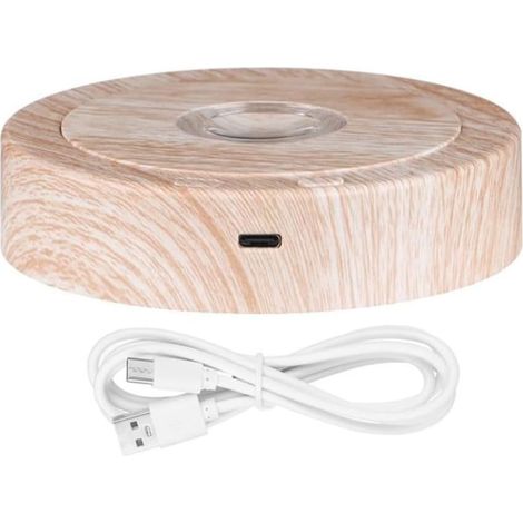 Support Rond LED Rotatif, Base de Présentoir pour Cristaux, Base Éclairée, 8 Modes D'Éclairage, Socles D'Affichage (Couleur Bois) (1/5)