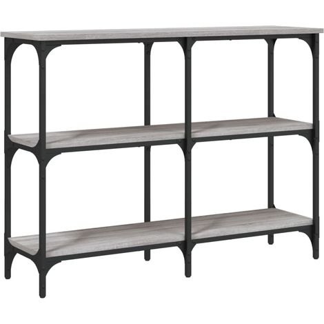 Table console d'entrée fonctionnel et stylé avec étagères 100 x 29 x 75 cm bois d'ingénierie gris et métal DEC032189