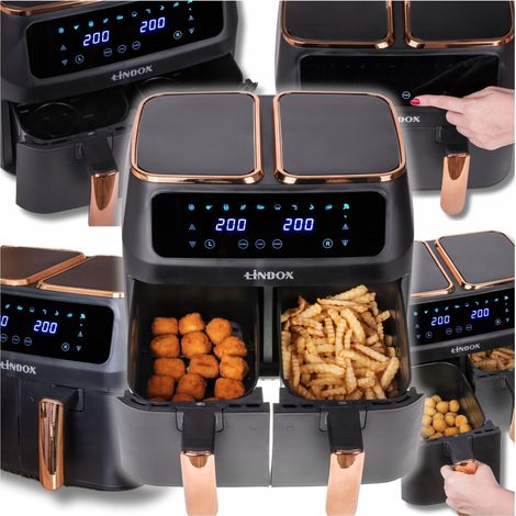 Freidora sin grasa, sin aceite, freidora de aire grande de 2 c谩maras, 8 litros, 2500 W. (1/5)