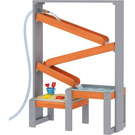 Table d'eau et sable en bois gris, table de jeu aquatique avec circuit d'eau, 2 bacs pour enfants 3-8 ans