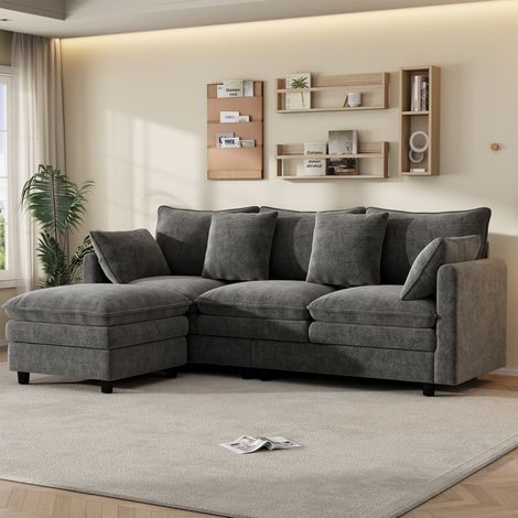 Canapé d'angle en forme de L avec 4 coussins décoratifs et 3 dossiers, canapé 3 places avec méridienne, canapé de salon moderne pour appartement et bureau, charge maximale 120 kg, canapé de salon 212× (1/5)
