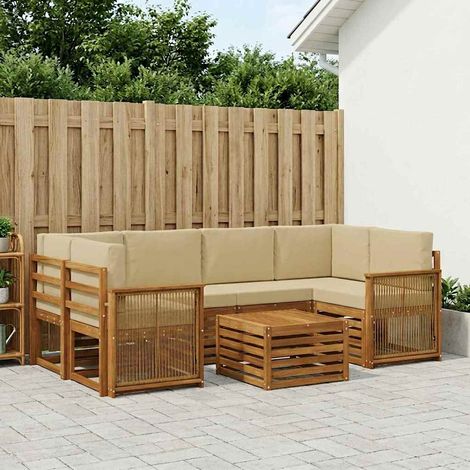 vidaXL Outdoor-Sofagarnitur 7 pcs Natur und Beige Massivholz Akazie (1/5)