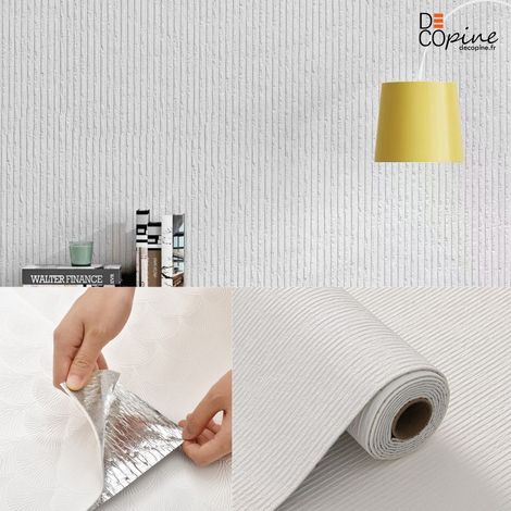 Papier peint autocollant relief strié vertical blanc 60 x 280 cm, revêtement mural PVC texturé auto-adhésif 2,5 mm decopine (1/5)
