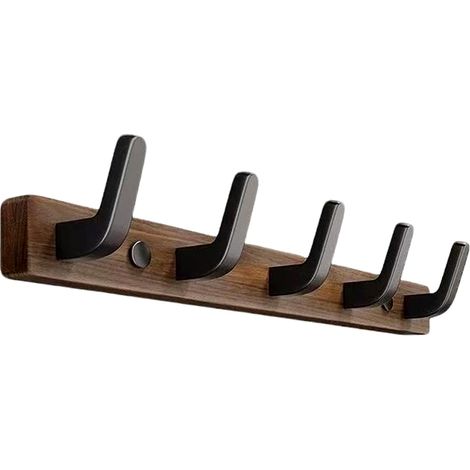 Support de Rangement Mural Noyer 5 Points, Portemanteau Bois pour Portefeuille Manteau Déco Maison (1/5)