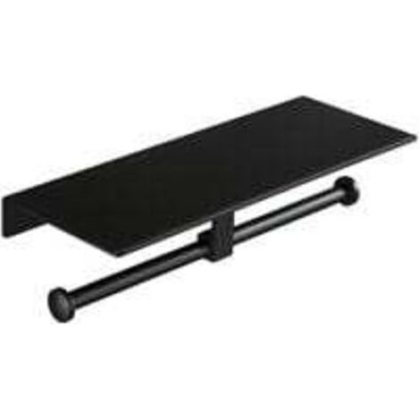 Soporte para papel higiénico sin taladrar con estante para teléfono móvil, montaje en doble pared para baños (negro)