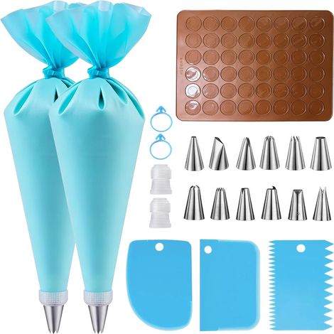 Tapis Macarons de Cuisson Silicone Tapis de Cuisson Silicone Patisserie Tapis de Cuisson Macarons avec Poche à Douille et 12 Pièces Cuisson Antiadhésif Tapis Macarons,pour Chocolat, Gâteaux (1/5)