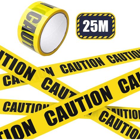 Nastro adesivo segnaletico cantieri avvertenza giallo/nero con scritta "CAUTION" Packaging - 24mm(2,4cm) x 25MT (1/5)