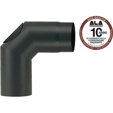 Tubo gomito 90° per stufe con sportellino d'ispezione Ala aeternum TOP - 13cm