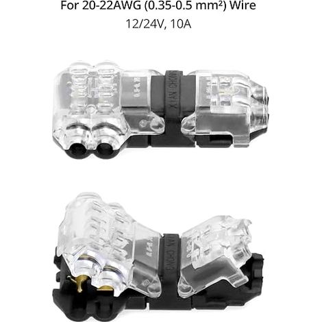 Solderless Electrical Connector, Quick Connector 2 Pin T Shape for 20/22 AWG Electric Wire for Car Audio Video Lighting (1/4)