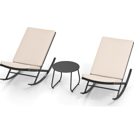 Juego de 3 mecedoras de bistró 110 x 55 x 77 cm cómodas y relajantes modernas fabricadas en ratán sintético negro y beige 200011742