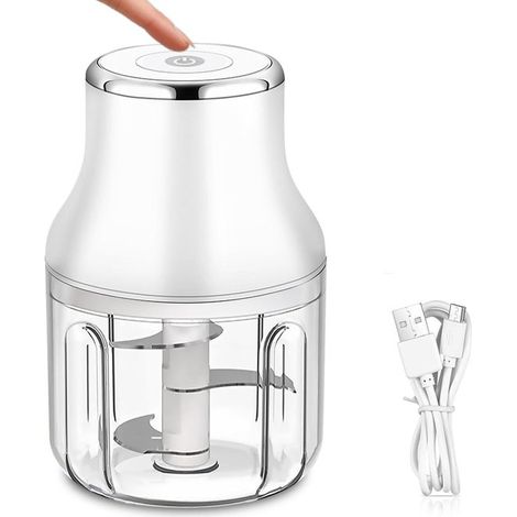Picadora eléctrica de cocina de 250 ml con carga USB. Mini picadora de cebollas con 3 cuchillas y 2 niveles. Picadora de cebollas para frutas (1/5)