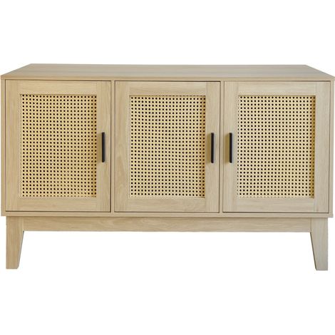 Buffet avec 3 portes cannage bois naturel 120 x 40 x 71 cm (1/5)