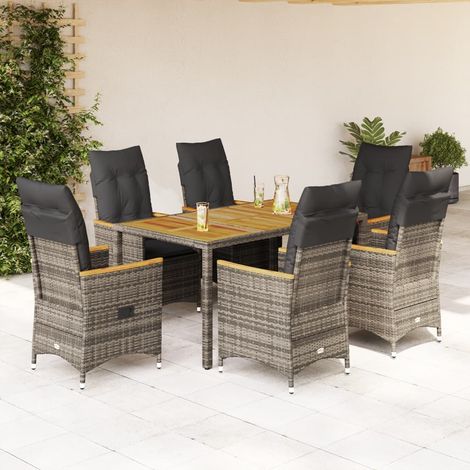 Salon de jardin 7 pièces avec coussins, 6 fauteuils inclinables et table gris - PANGIVO (1/5)
