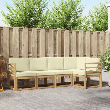 vidaXL Outdoor-Sofagarnitur mit Kissen 5 pcs Weiß und Creme (1/5)