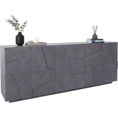 Dmora Modernes Sideboard mit 4 Türen und 3 Schubladen, Made in Italy, Küchen-Sideboard, Wohnzimmer-Design-Buffet, 224x44h86 cm, Farbe Schiefergrau