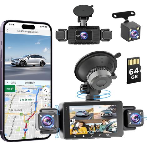 Roinvou Dashcam Voiture Avant et Arrière 1080P, Caméra Embarquée avec WiFi 5GHz, Écran IPS 3 Pouces, Vision Nocturne Infrarouge, Grand Angle 170° et Carte SD 64 Go (1/5)