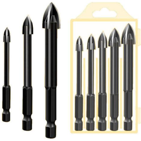 5 Pcs Foret, Foret De Maçonnerie En Carbure De Tungstène Set Pour Métal Acier, Tuile De Céramique Porcelaine, Béton, Brique, Plastique Et Bois，Noir