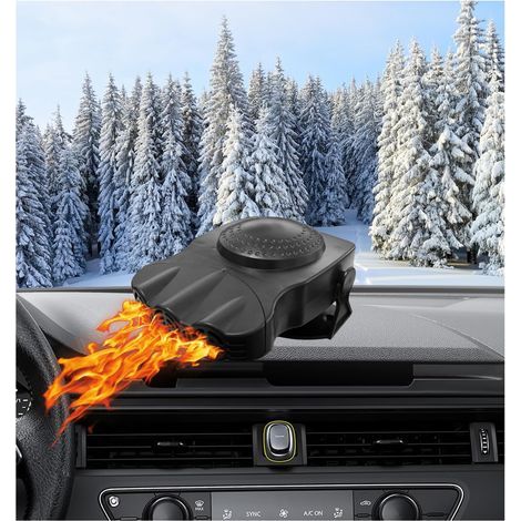 Chauffage de voiture,12 V 150 W 2 en 1, dégivreur et désembueur portable pour pare-brise avec base rotative, ventilateur chauffant ou rafraîchissant pour voiture, allume-cigare (noir) (1/5)