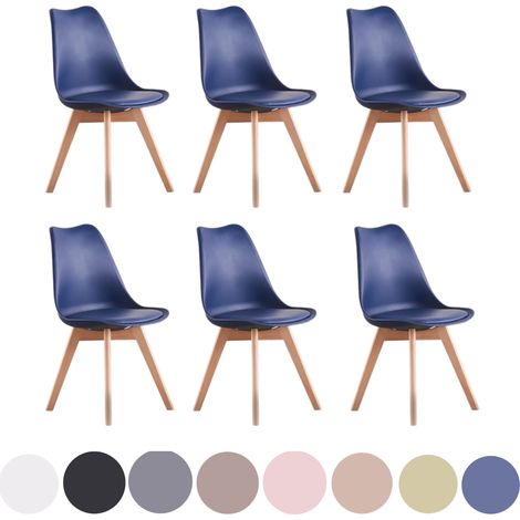 Ensemble de 6 chaises de salle à manger rétro Lorenzo - Rembourrée en similicuir, corps en plastique et pieds en bois massif - Bleu (1/5)