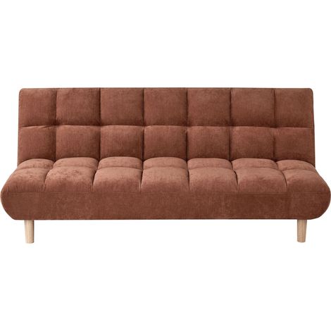 Divano letto moderno a 2 posti senza braccioli in tessuto schienale trapuntato e trapuntato gambe in legno marrone dorato Risor