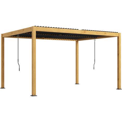 Pergola bioclimatique 3x4m aluminium noir naturel, lames orientables avec manivelle, tonnelle moderne, abri terrasse contemporain, résistant intempéries. (1/5)