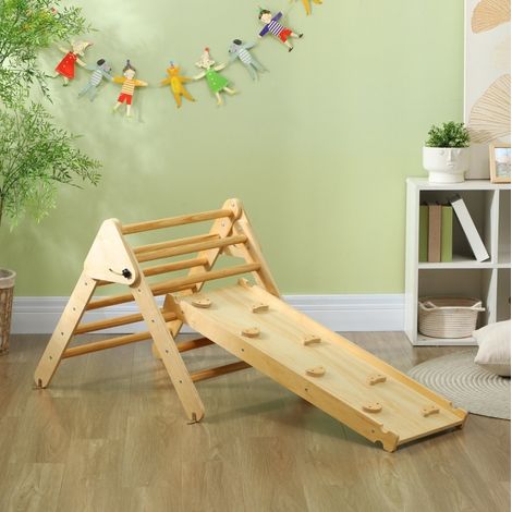Triangolo da arrampicata in legno con rampa reversibile, 147 x 64,5 x 63 cm, naturale OKMYHOME (1/5)