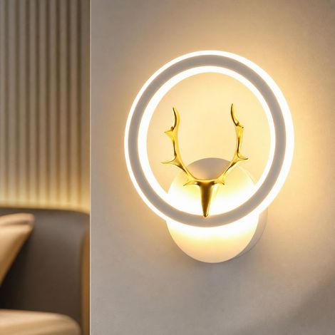 Applique murale LED bois de cerf 24W tricolore blanc fer laqué 25x20cm design moderne pour chambre salon ambiance douce (1/5)
