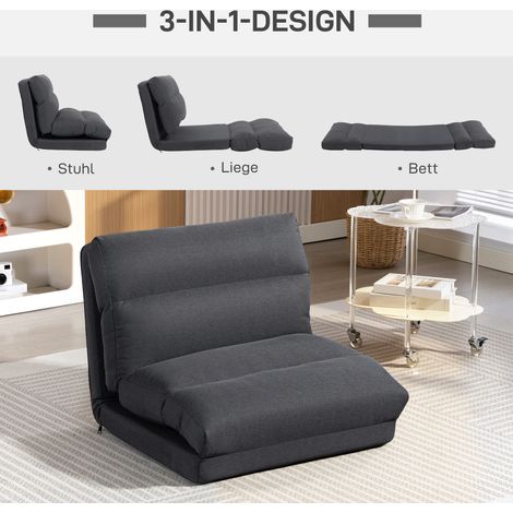Pouf-lit transformable avec dossier réglable, pliant, charge max 120 kg, 70 x 72 x 56 cm, gris anthracite (1/4)