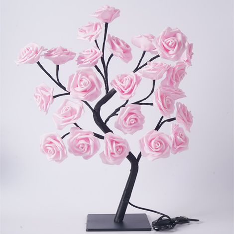 Lampe Bonsaï LED de Table, Lampe Arbre USB pour Déco de Noël, Lumière Nocturne Rose pour Chambre, 24 LED, Arbre Lumineux (1/5)