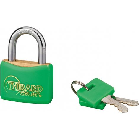 Lucchetto con chiave Mach, ottone, esterno, verde, guscio pvc, 40mm 2 chiavi - THIRARD