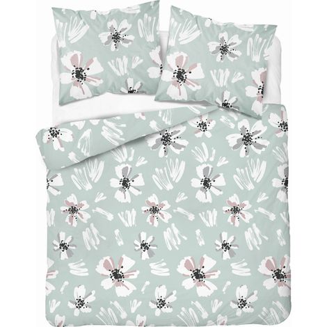 Juego de cama 220x200 microfibra satinada flores menta (1/5)