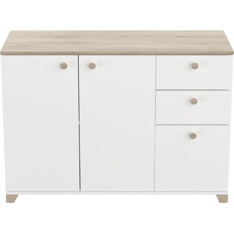 Aparador Izzy Salón Comedor Blanco Mate y Roble Kronberg 82x120x42 cm - Diseño Moderno y Elegante (1/5)