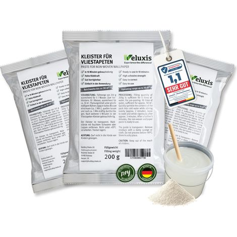 Tapetenkleister Vliestapetenkleister – 3er Sparpaket, Kleister Vliestapete für 90 m², fleckenfrei & korrigierbar, gebrauchsfertig in 10 Min – Veluxis