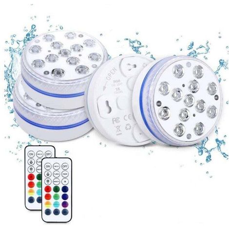 Lumiere Piscine LED Submersible avec Télécommande Éclairage Etanche Lampes IP68 Étanche Lumières Sous-marines Pour Aquariums, Baignoire, Étangs (4 Pièce)