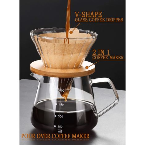Cafetière - Cafetière en bouteille d'eau en verre de 300 ml (10 oz) avec filtre à café en verre, convient pour la maison ou le bureau, 1 à 2 tasses. (1/4)