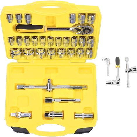 32-teiliges Steckschlüssel-Set aus Chrom-Vanadium-Stahl mit konvexen Griffen und Schlagschrauber-Einsätzen (1/5)